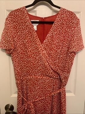 Talbots Red and White Printed Wrap Midi Dress